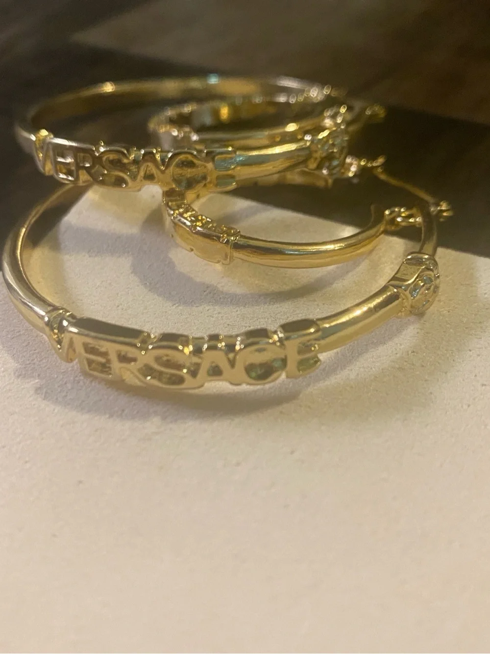 Retro Versace Gold-Tone Double Hoop Earrings - Picture 1 of 5